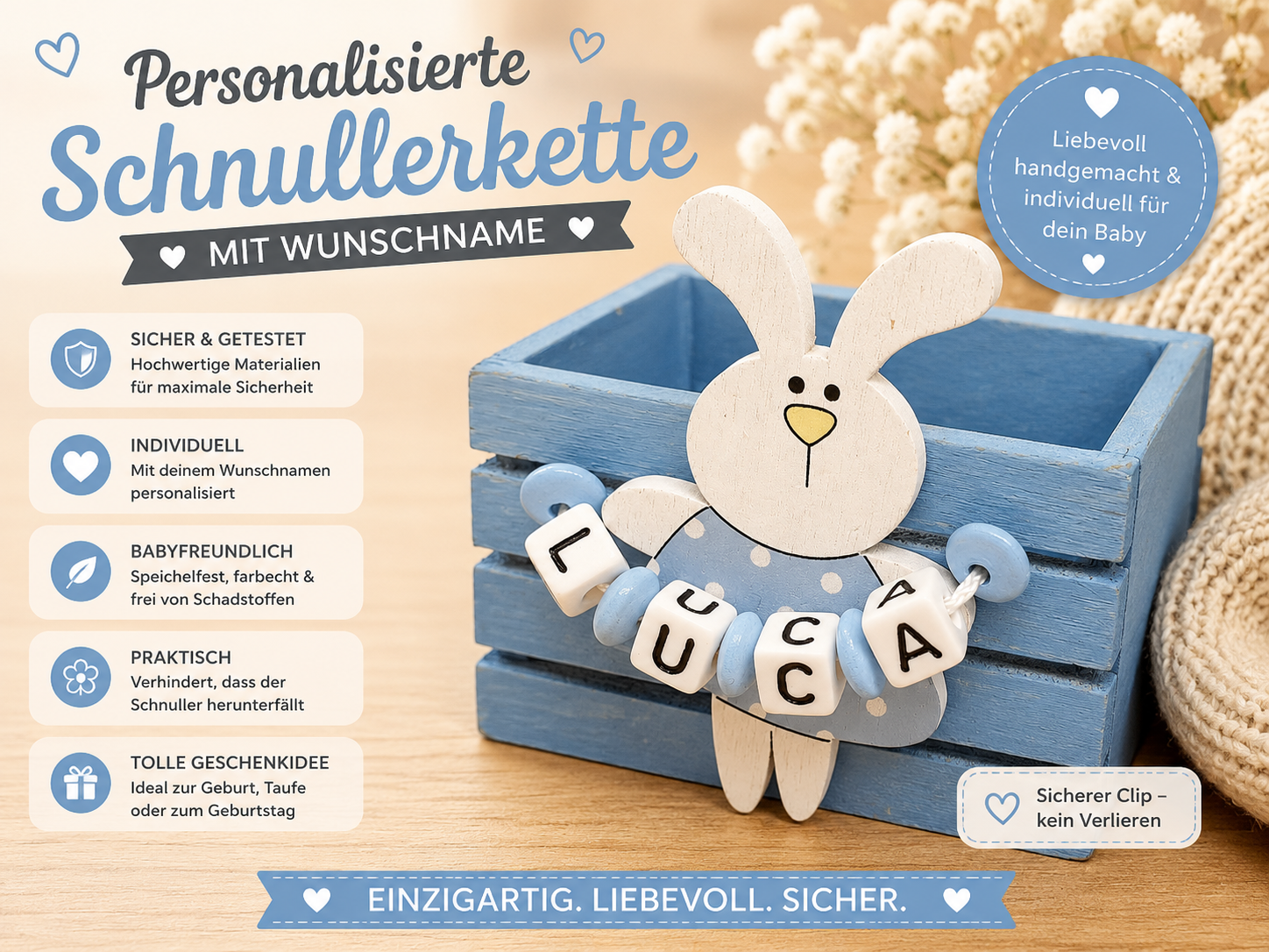 Osterkörbchen mit Namen – Holzkörbchen mit Hase