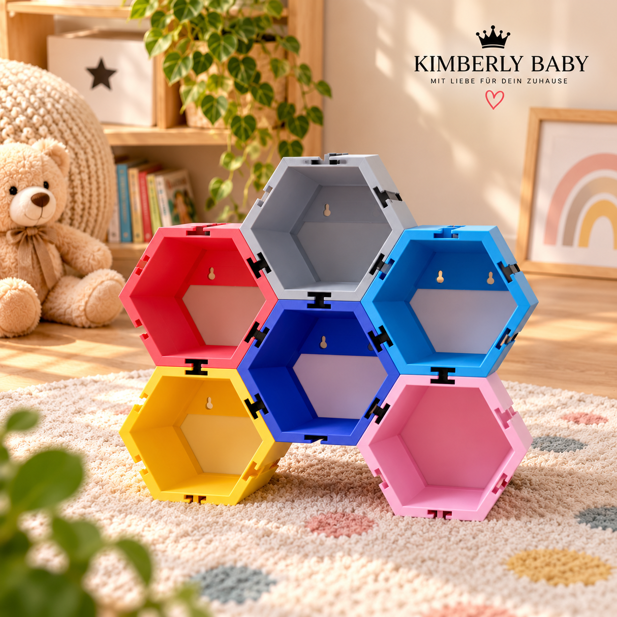 Wabenregal für Tonie-Figuren aus 3D-Druck – Modulares Hexagon Wandregal fürs Kinderzimmer