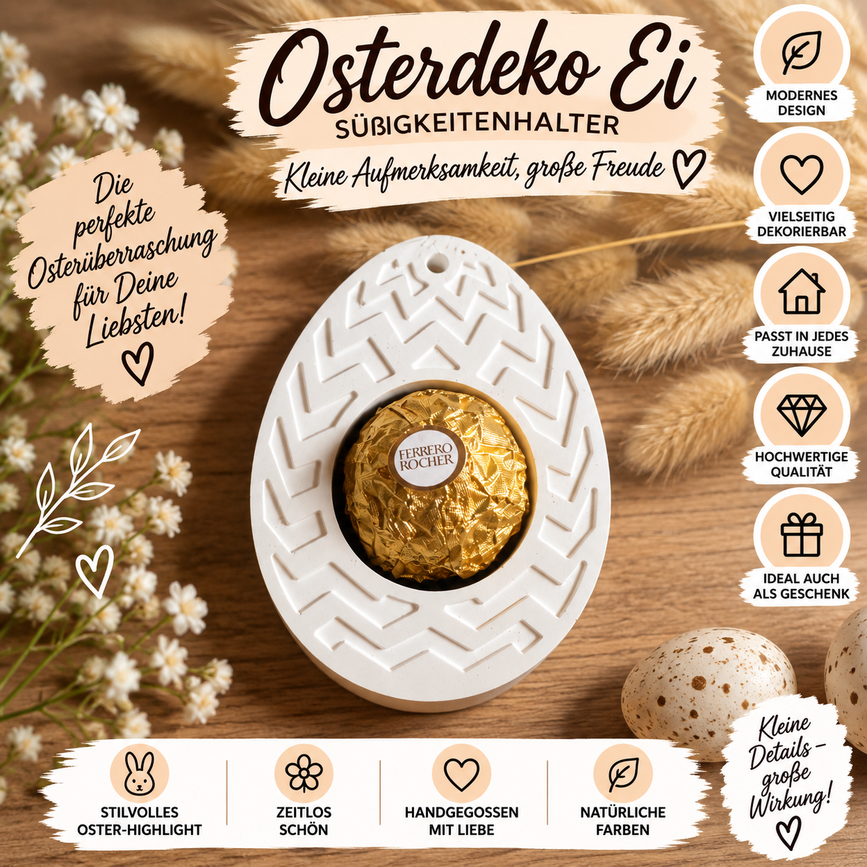Osterei Anhänger aus Gips mit Süßigkeitenhalter – Osterdeko in Weiß