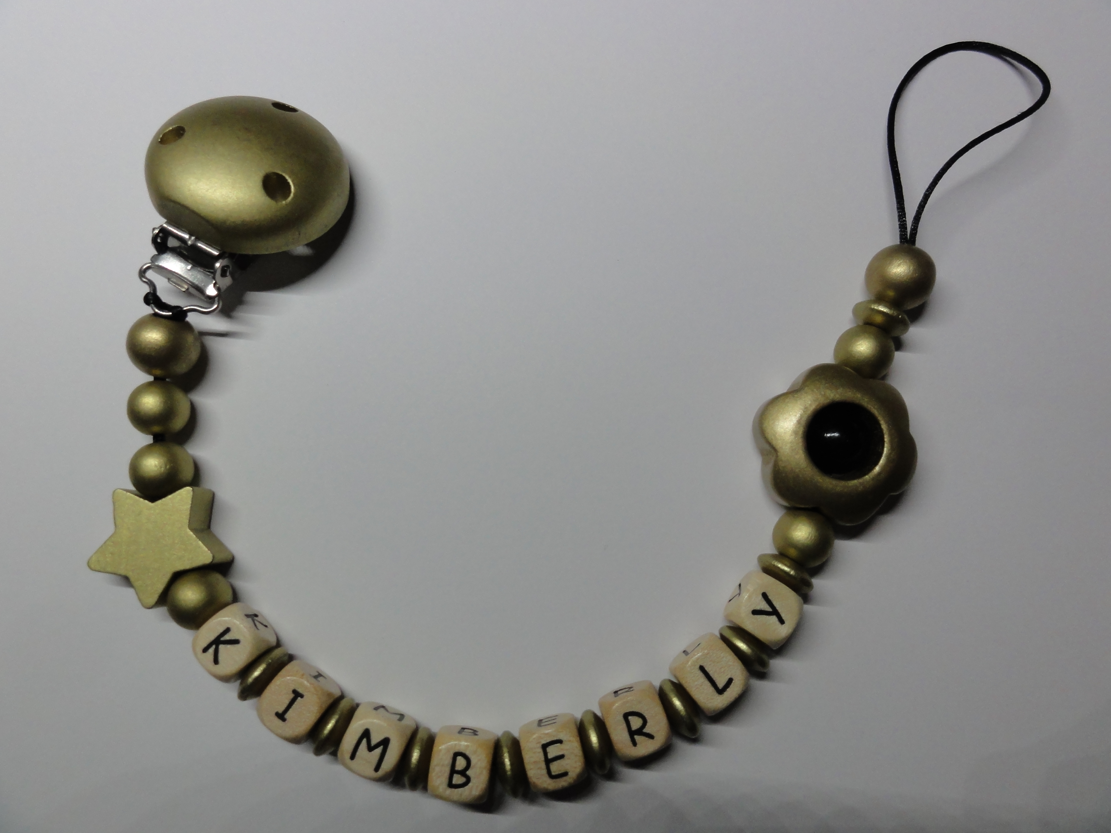 Baby Schnullerkette mit Namen - Stern in gold