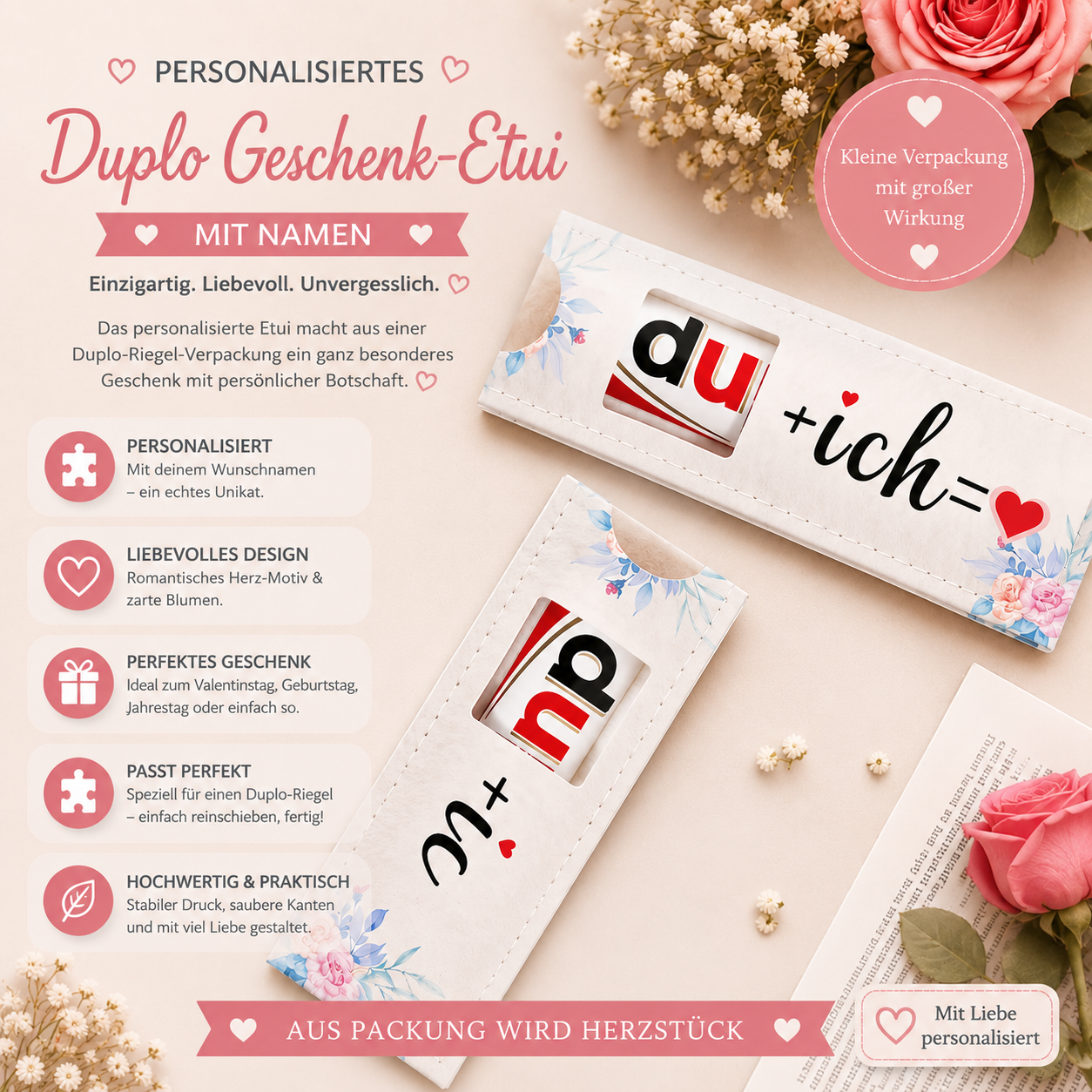 Personalisierte Duplo Geschenkverpackung – Du + Ich = ❤️ | Geschenkidee