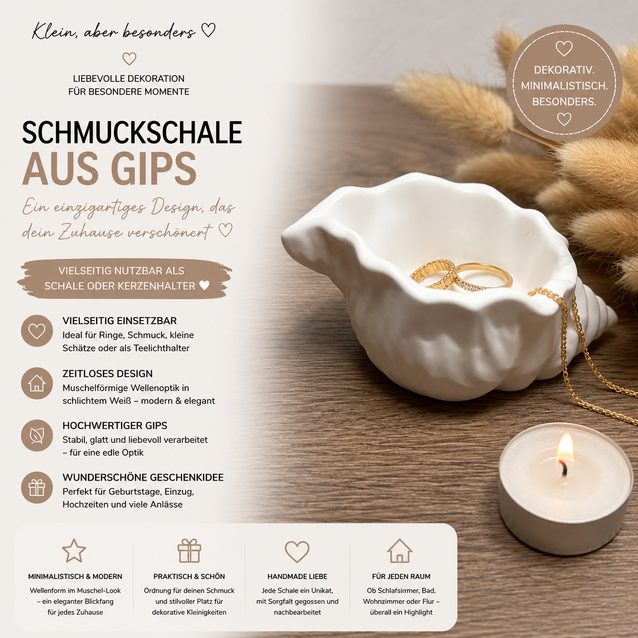 Schmuckschale aus Gips – Muschel | Dekoschale & Schmuckablage