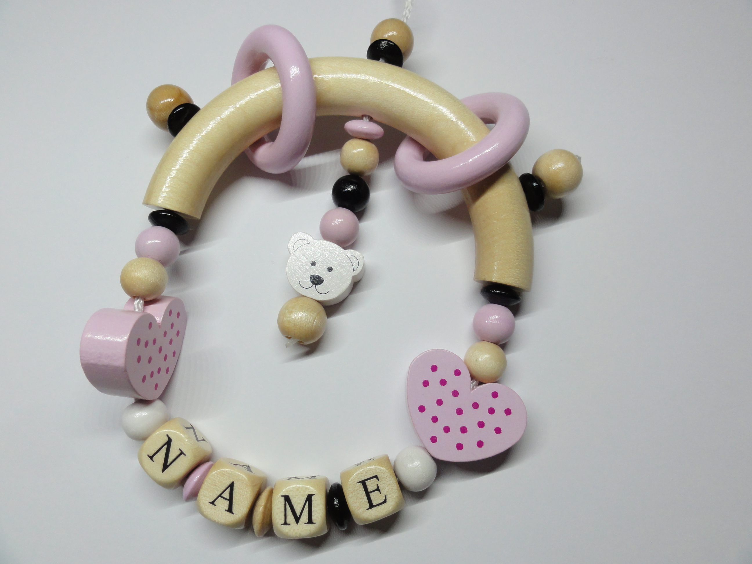 Baby Greifling mit Namen - Herz in natur