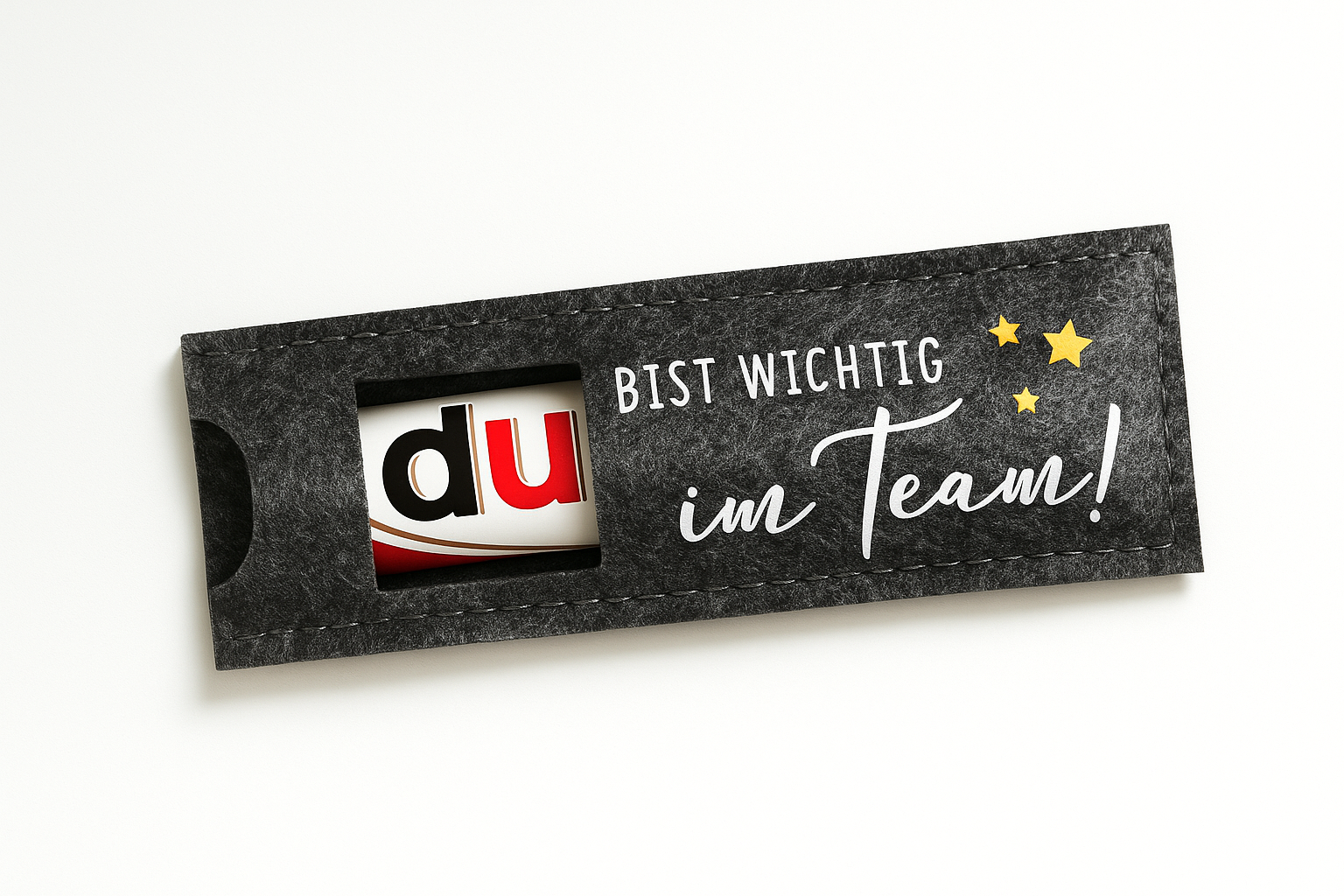 Verpackung für DUPLO Riegel in Filztasche "du bist wichtig im Team" Geschenkidee