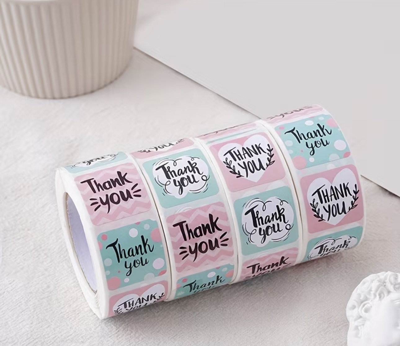 Thank You Sticker Rolle - 50 Stück Pastell Farben