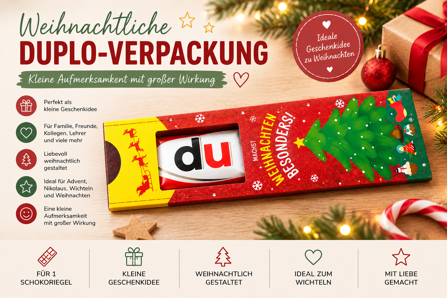 Weihnachts-Schokoriegel Verpackung „Du machst Weihnachten besonders“ – kleine Geschenkidee