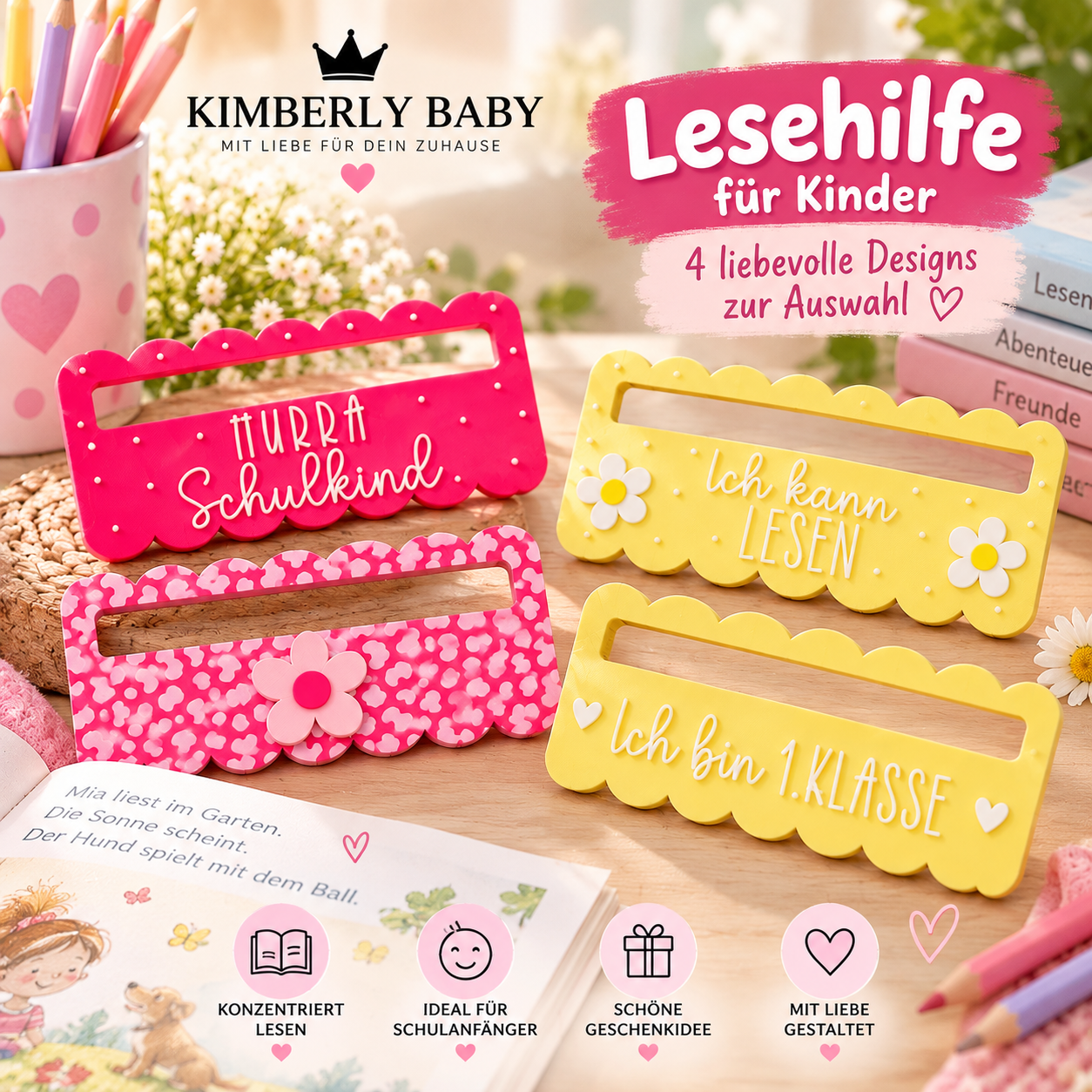 Lesehilfe für Kinder aus 3D-Druck – Leselineal mit Sichtfenster | 4 Designs zur Auswahl