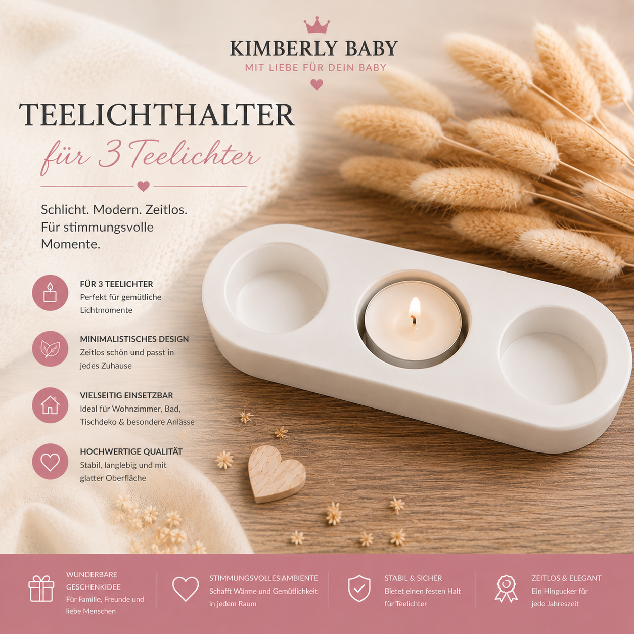 Teelichthalter für 3 Teelichter – moderner Kerzenhalter in Weiß