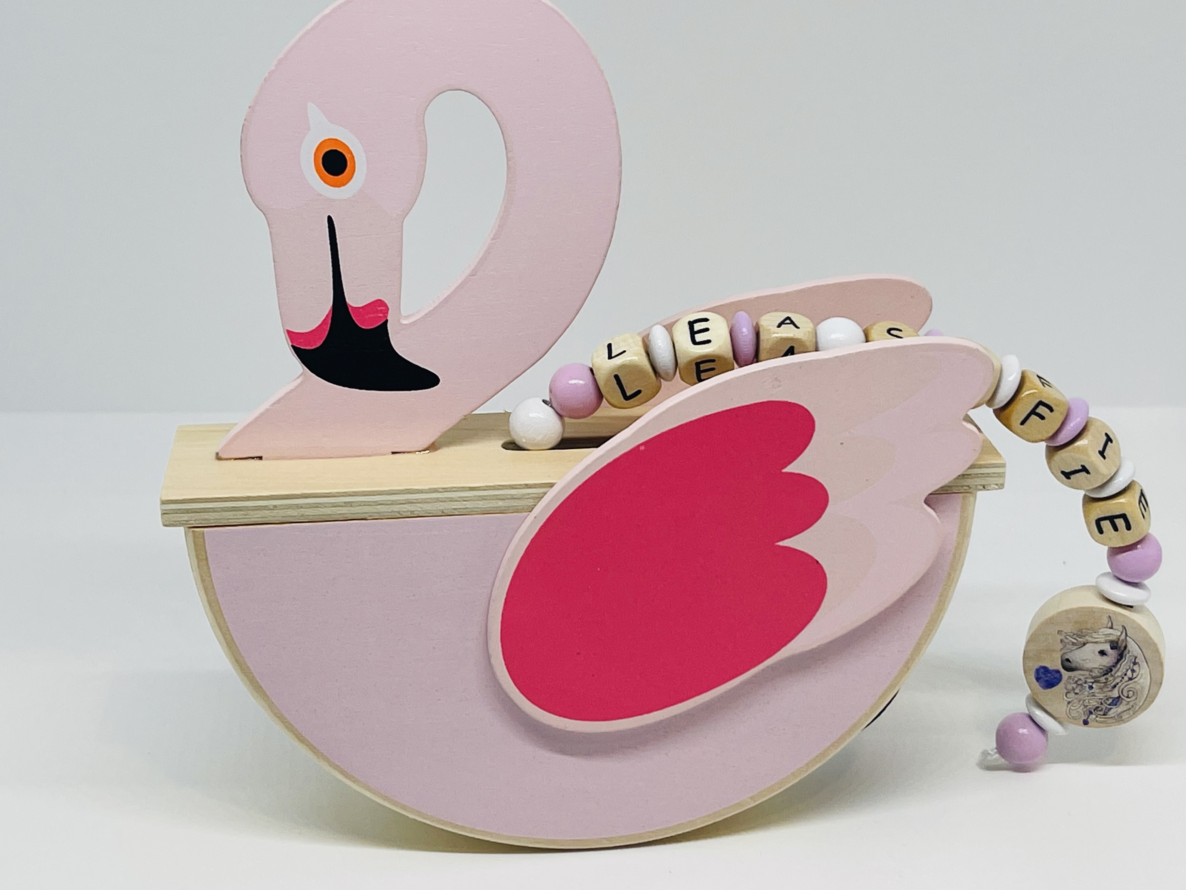 spardose-mit-namen_flamingo_rosa Holz Spardose mit Namen - Flamingo