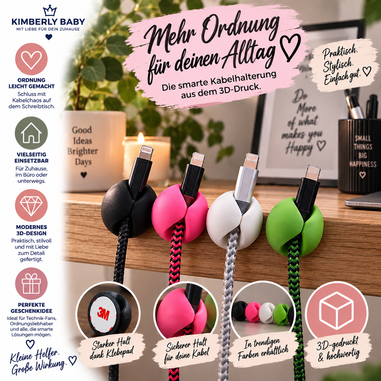 Kabelhalter aus 3D-Druck selbstklebend – Kabel Organizer