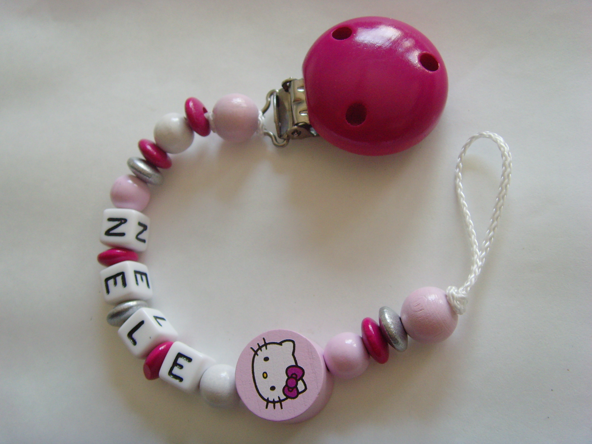 Baby Schnullerkette mit Namen - Hello Kitty in rosa pink