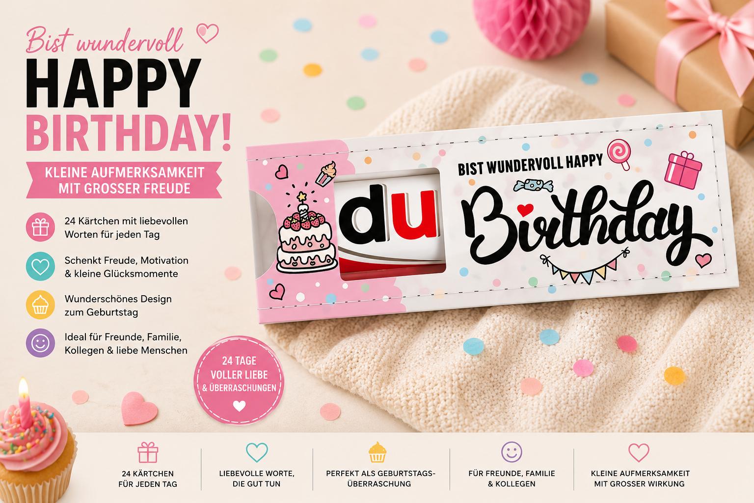 Geburtstags-Schokoriegel „Bist wundervoll – Happy Birthday“ – kleine Geschenkidee