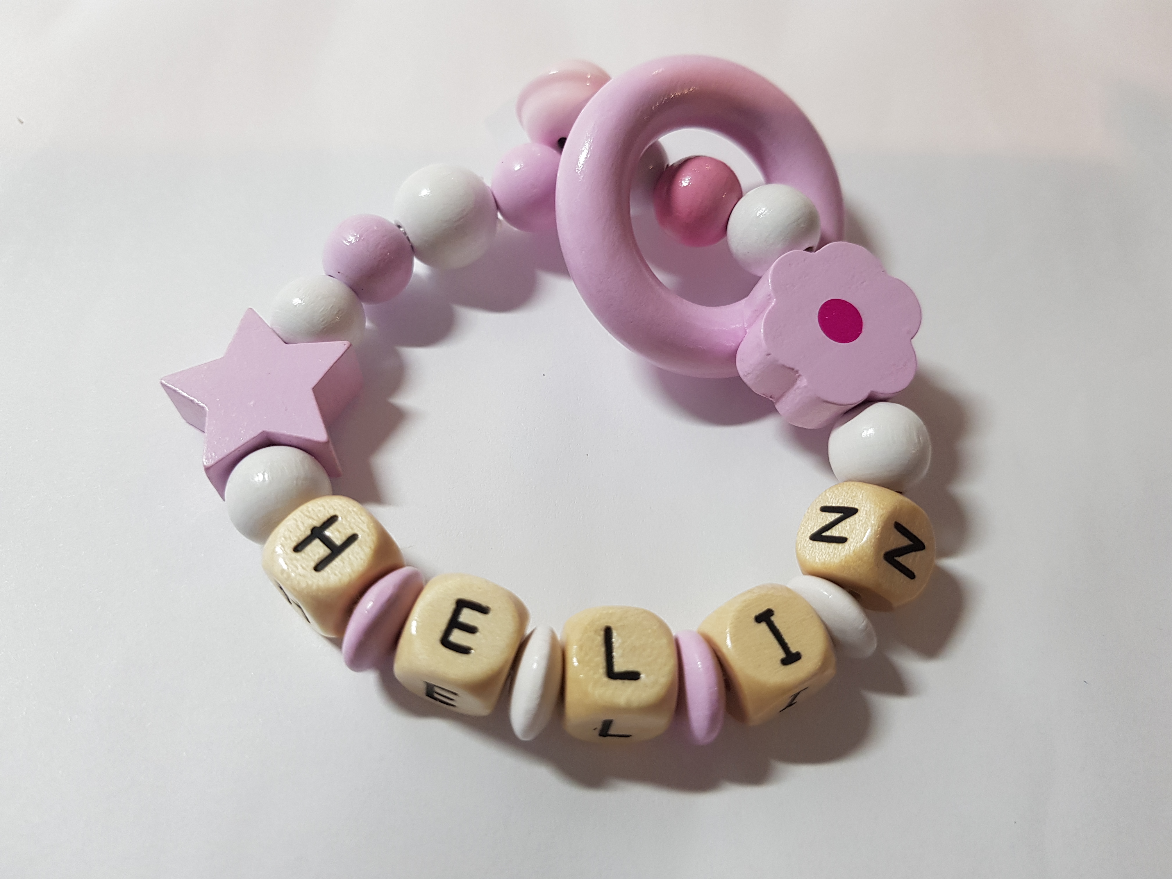 Baby Greifling mit Namen - Blume in rosa