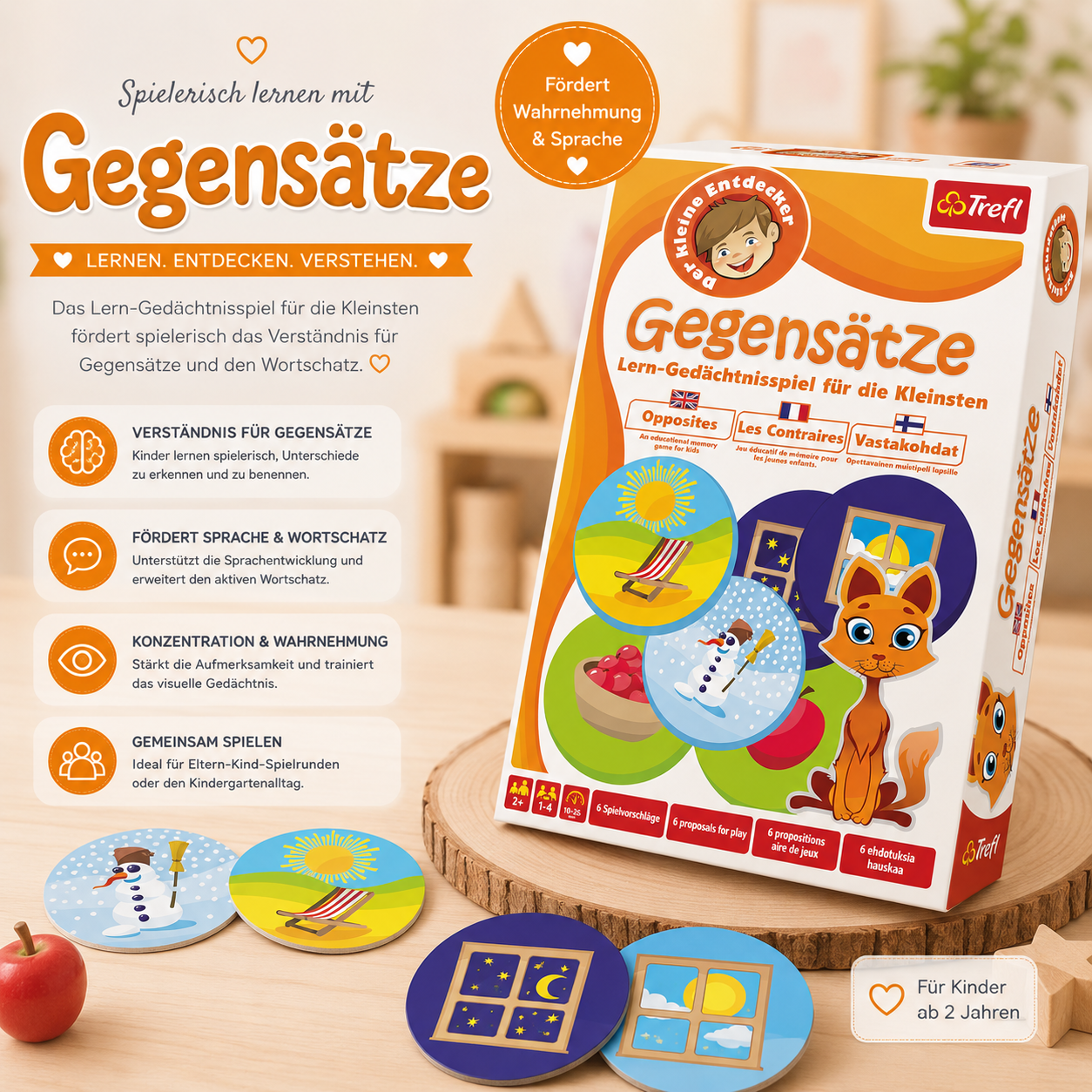 Trefl Lernspiel „Gegensätze“ – Lern-Gedächtnisspiel für Kinder ab 2 Jahren