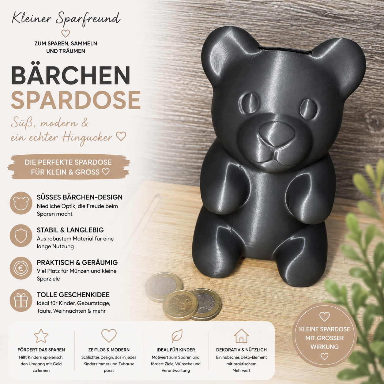 3D Spardose Bärchen – moderne Sparbüchse im Teddy-Design