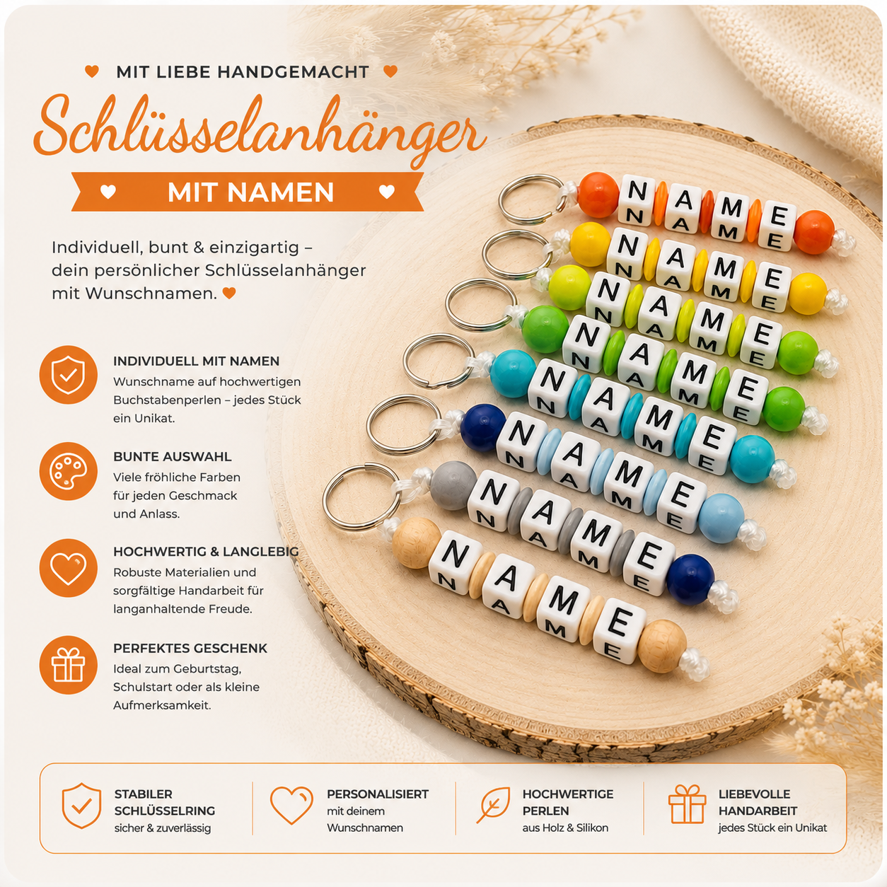 Personalisierter Schlüsselanhänger mit Namen – Individuelles Geschenk für Kinder, Erwachsene & Schulranzen