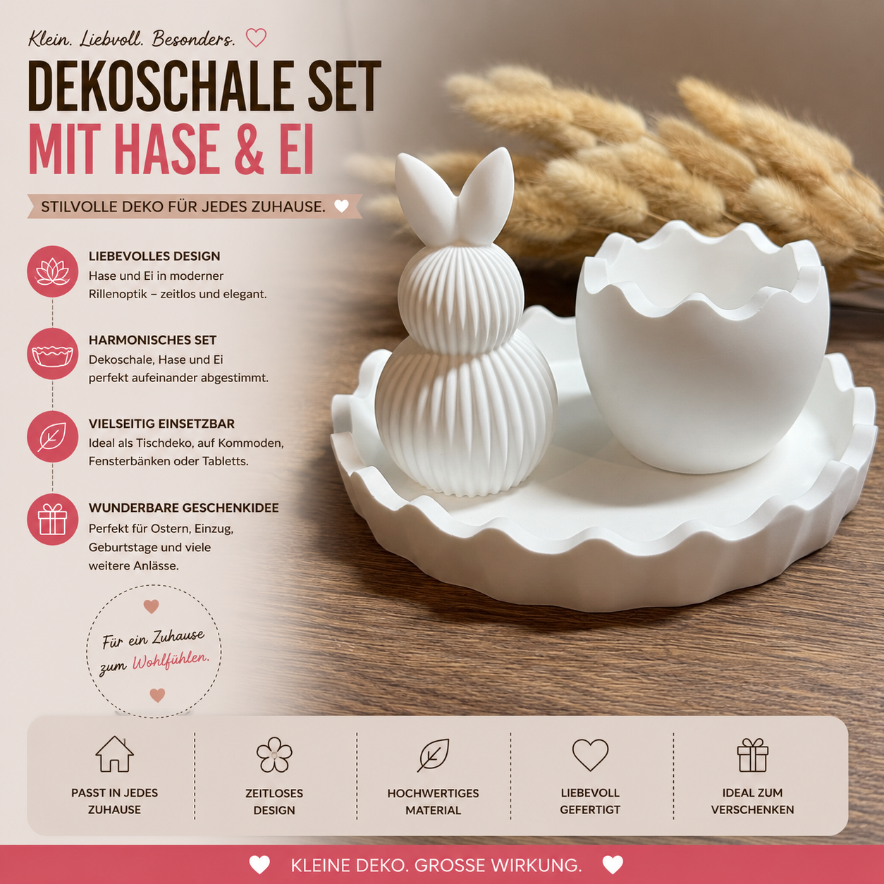 Osterdeko Set aus Gips – Dekoschale mit Hase & Ei | moderne Frühlingsdeko