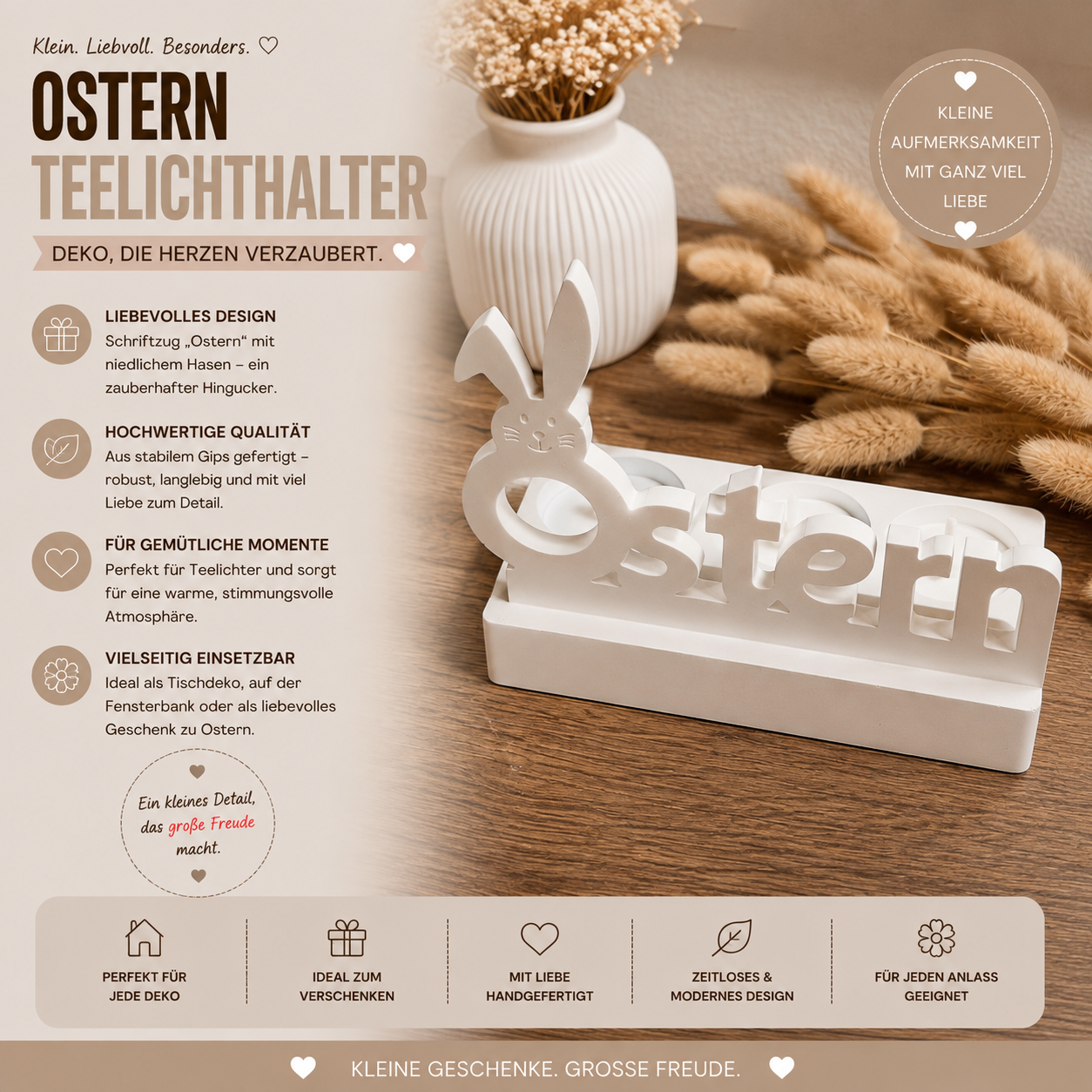 Ostern Teelichthalter aus Gips mit Hase – Osterdeko & Geschenkidee