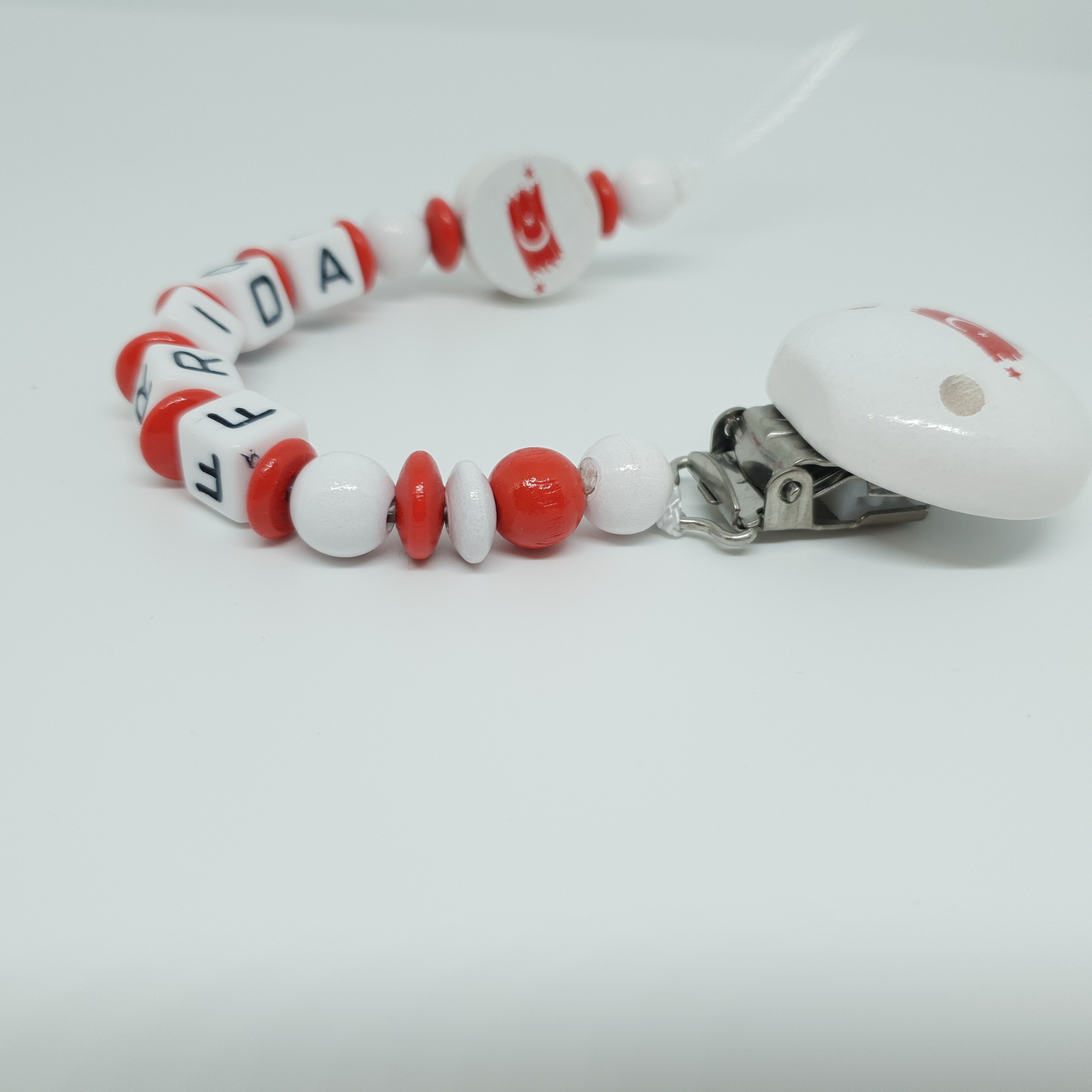 Baby Schnullerkette mit Namen - Fußball Türkei rot weiß