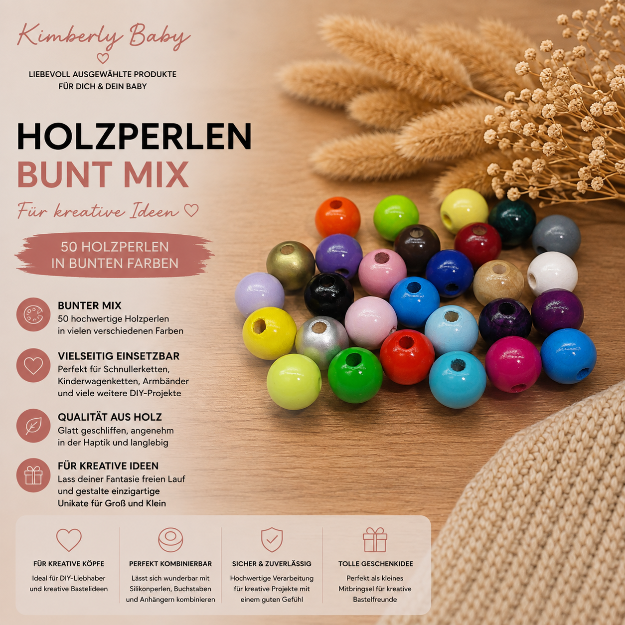 Holzperlen - 50 Rundperlen 10mm freie Auswahl