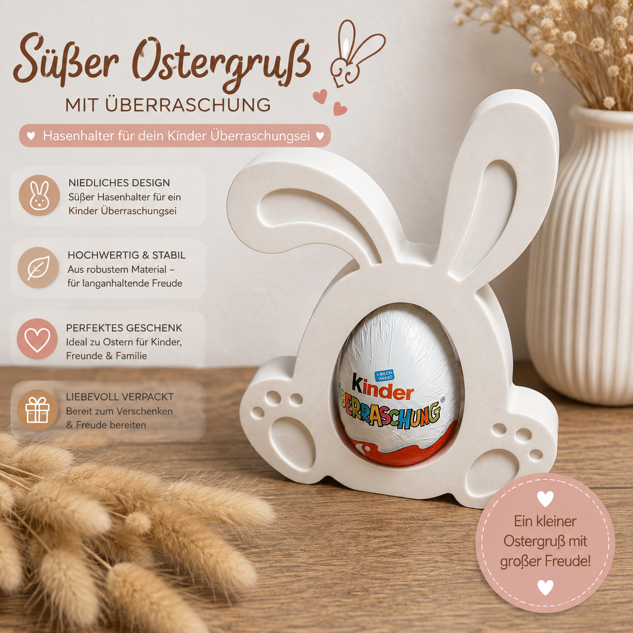 🐰 Hasenhalter für Kinder Überraschungsei – Osterdeko & Geschenk zu Ostern