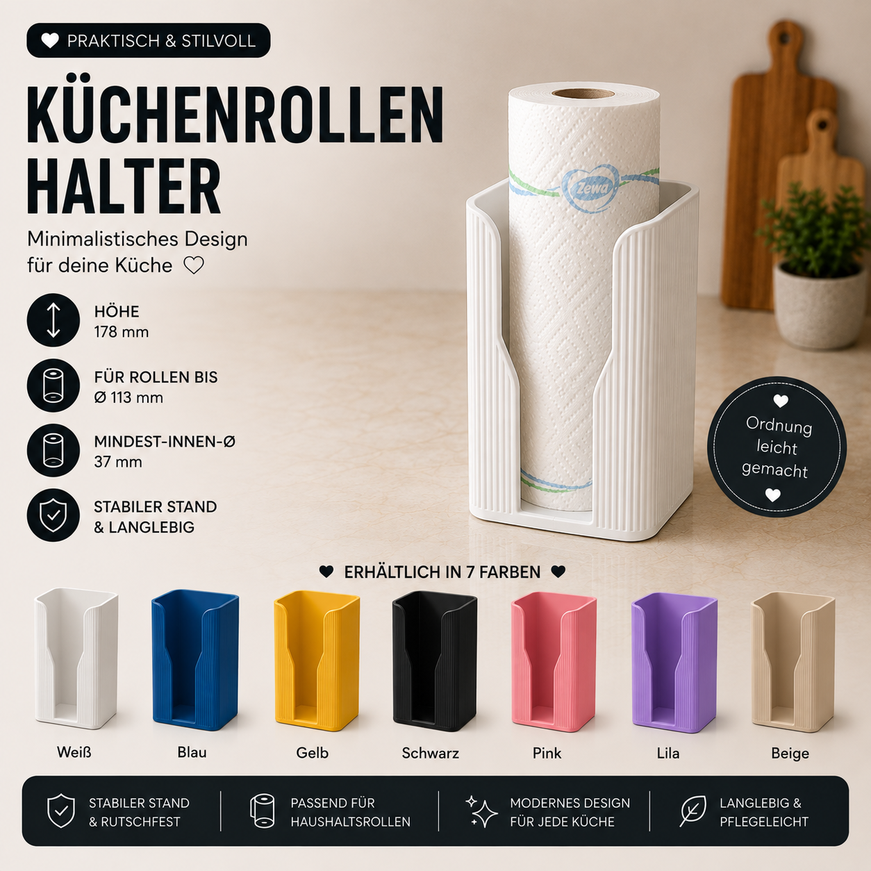 Küchenrollenhalter stehend – moderner Küchenrollenständer in vielen Farben