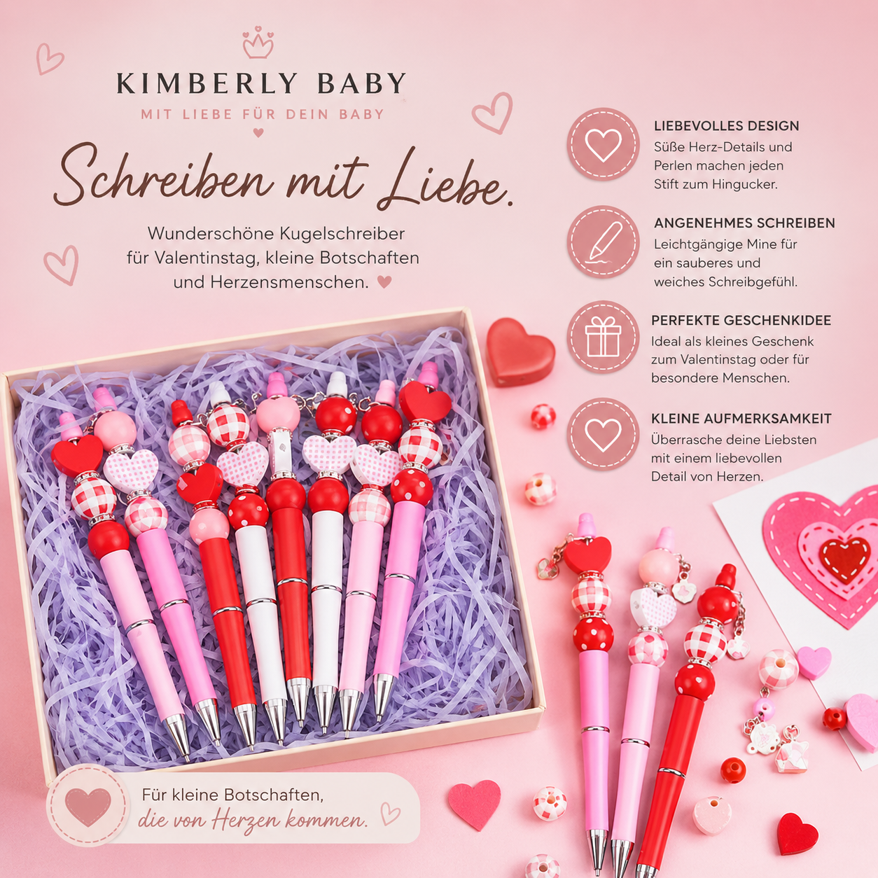 Kugelschreiber mit Herz & Perlen – liebevolle Geschenkidee