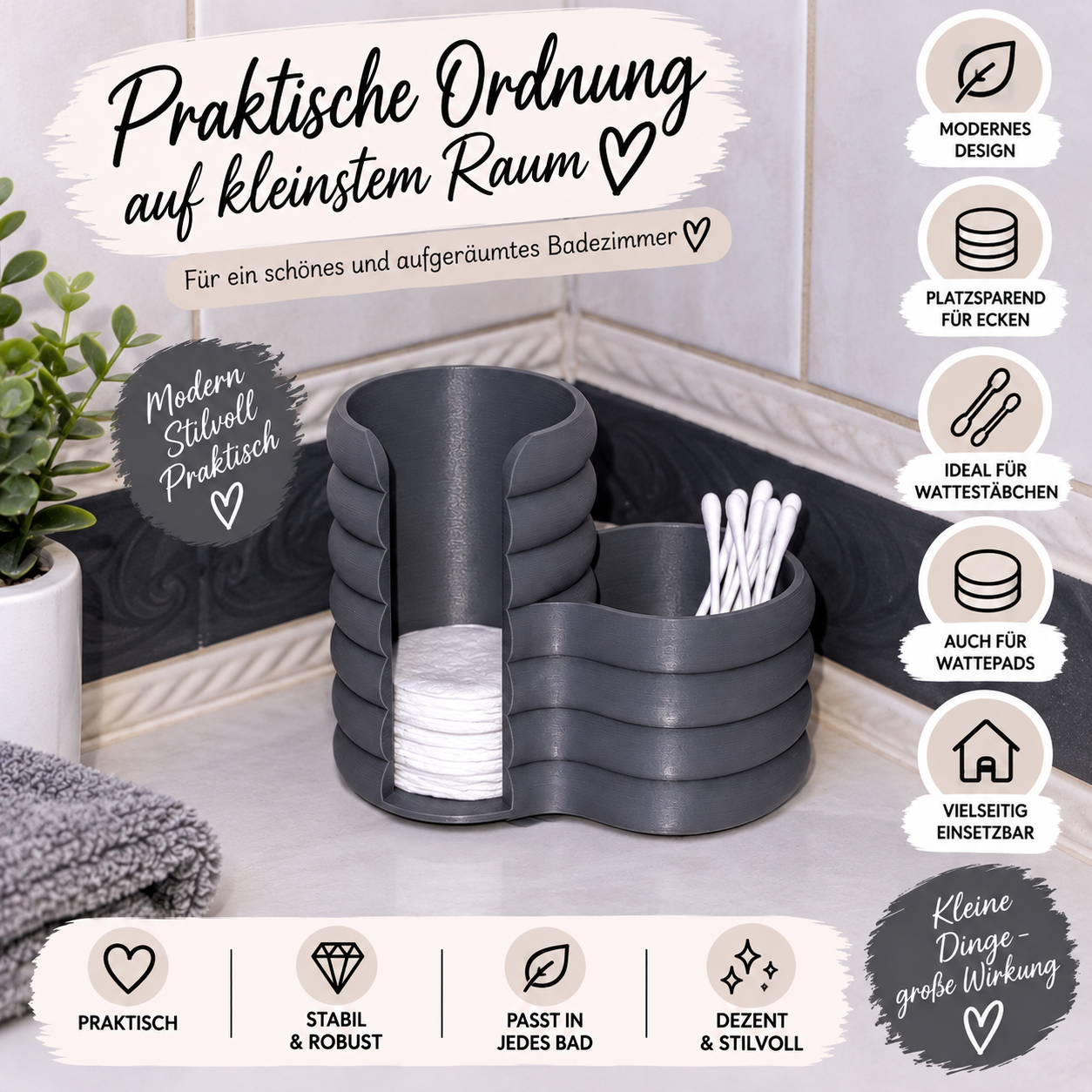 Bad Organizer aus 3D-Druck – Aufbewahrung für Wattepads & Wattestäbchen