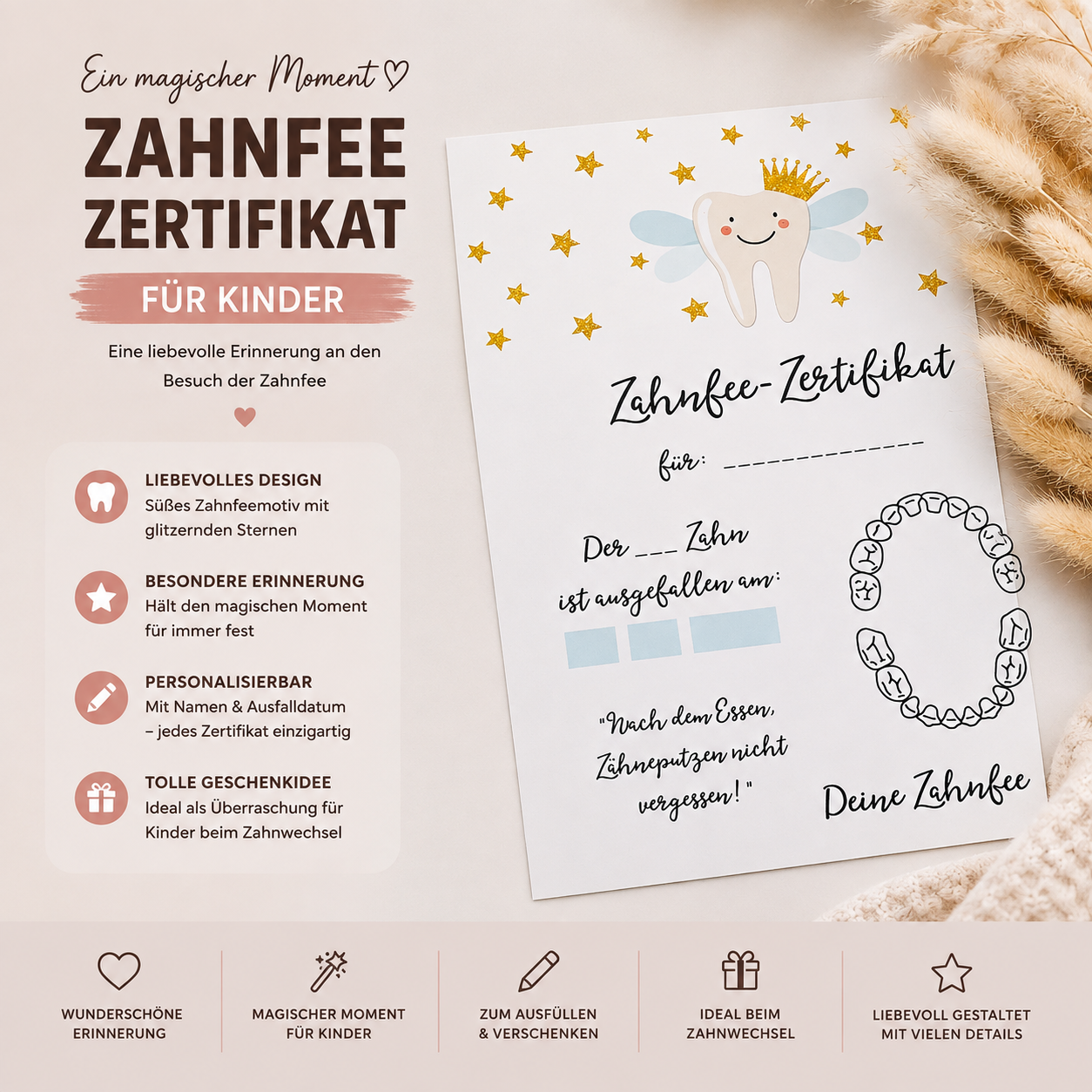 Zahnfee-Zertifikat für Kinder – liebevolle Urkunde zum Zahnwechsel