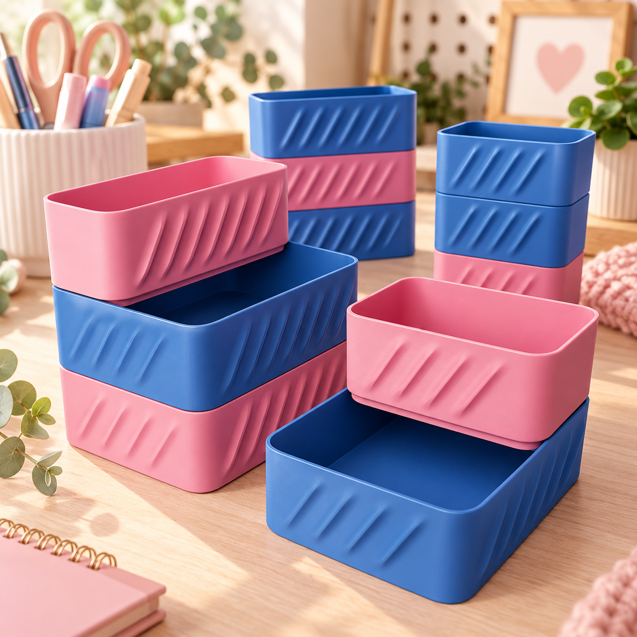 Stapelbare Aufbewahrungsbox aus 3D-Druck – Organizer mit Rillenmuster | 3 Größen zur Auswahl