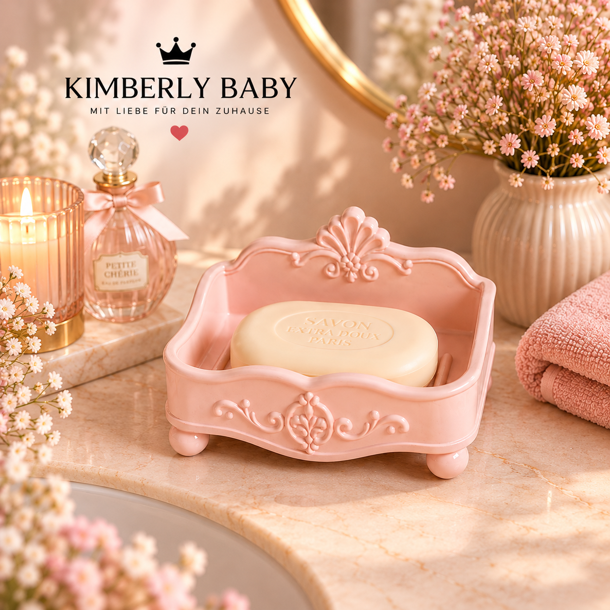 Vintage Seifenschale Rosa – romantische Seifenablage mit Ornamenten im Barock-Stil