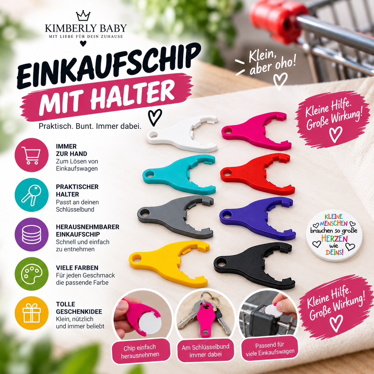 Einkaufschip „Kleine Menschen brauchen so große Herzen wie deins“ mit Halter