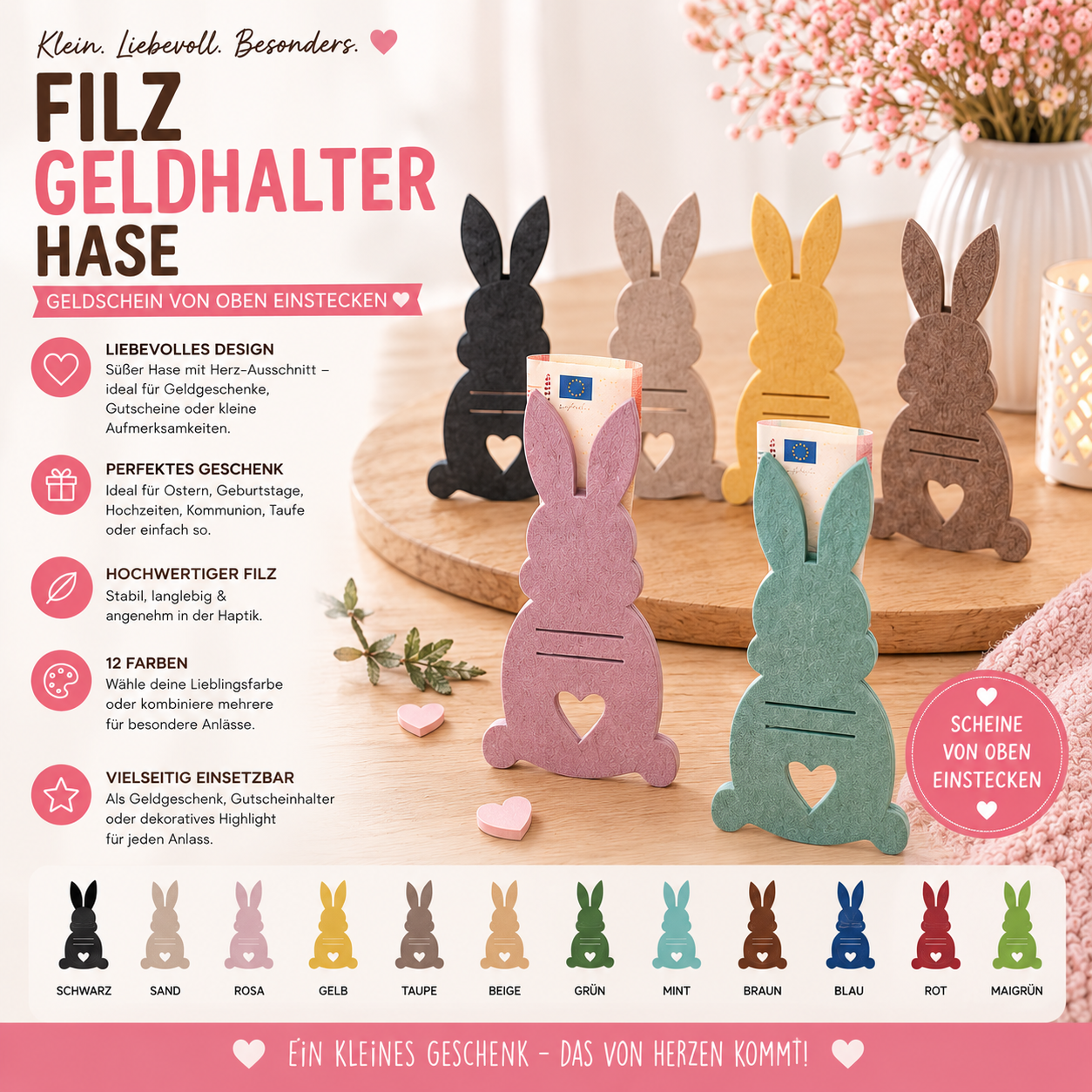 Filz Geldhalter Hase für Geldscheine – Geldgeschenk zu Ostern & besonderen Anlässen