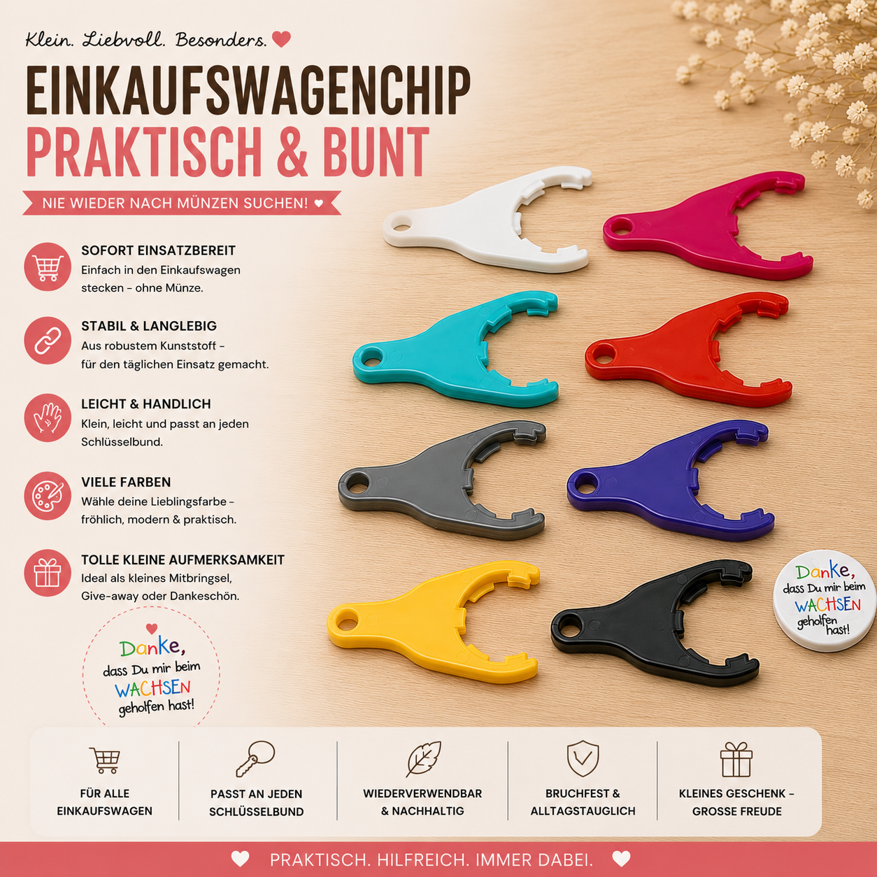 Einkaufswagenchip Schlüsselanhänger – praktischer Einkaufshelfer in verschiedenen Farben
