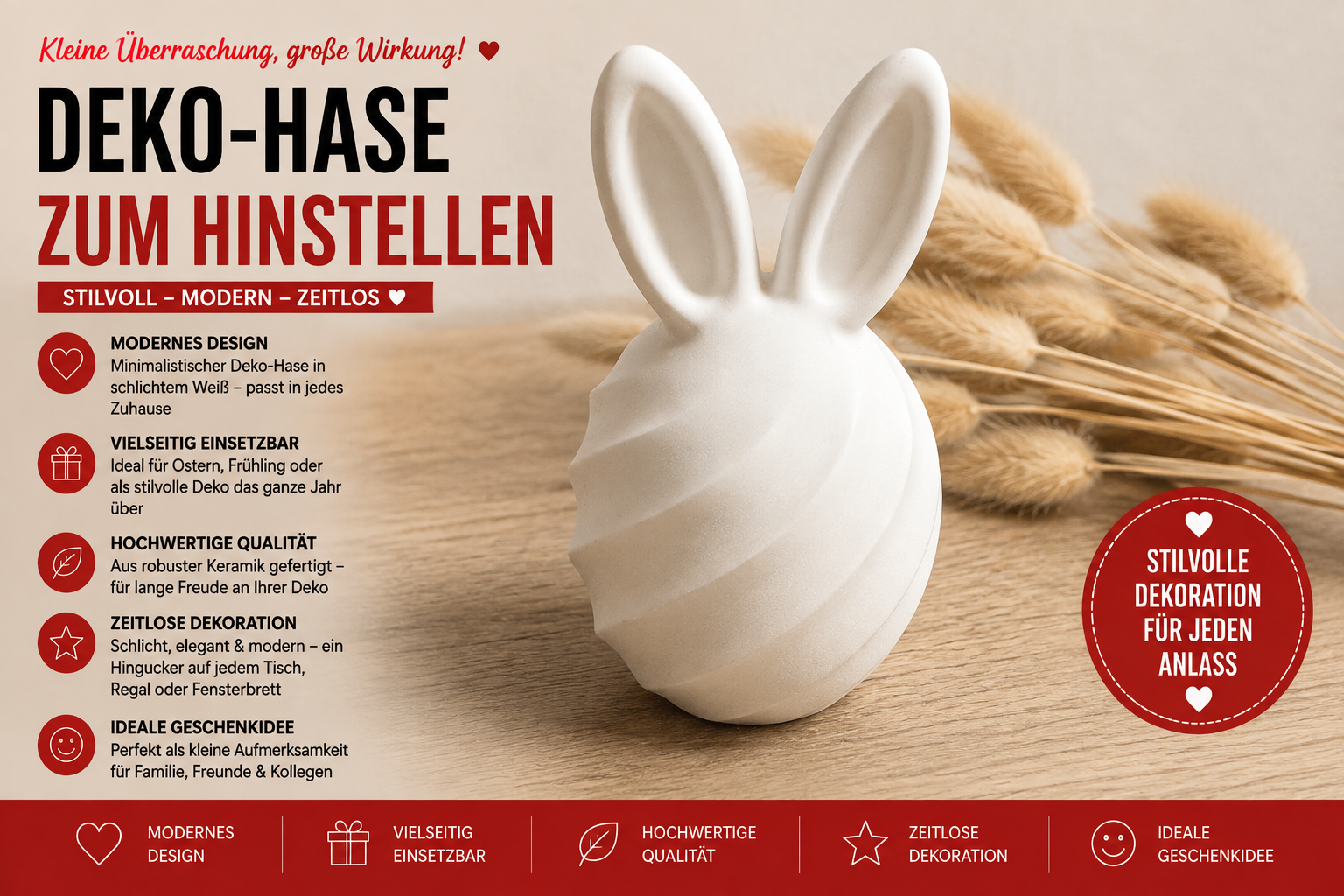 Deko-Hase Weiß – moderner Osterhase zum Hinstellen | stilvolle Frühlingsdeko