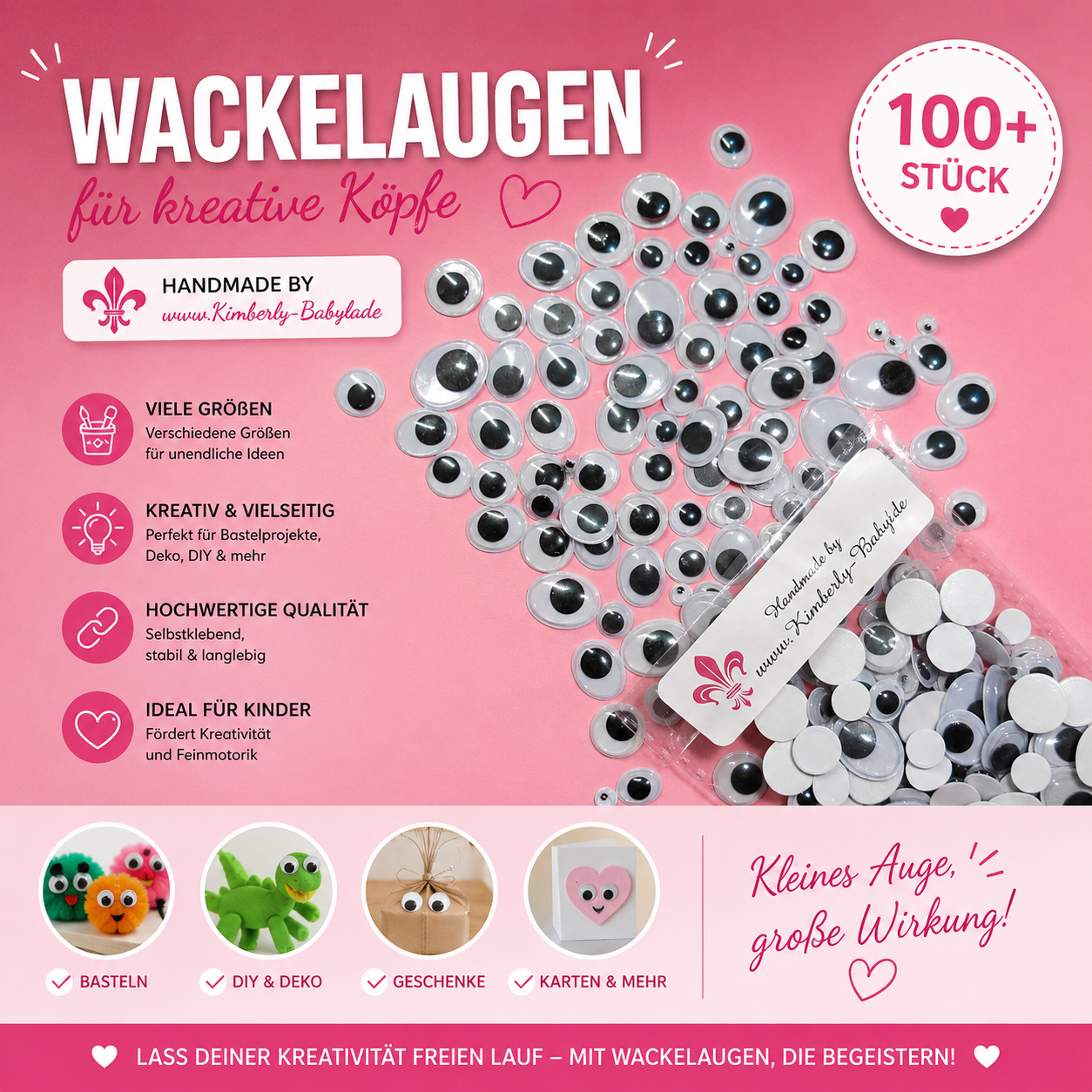 100 Wackelaugen selbstklebend – Bastelaugen Mix in verschiedenen Größen